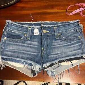 True Religion Distressed Blue Jean Shorts